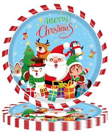16PCS Christmas Paper Plates, 18cm Blue Snow Xmas Dinner Plates for Birthday, BBQs, Christmas, Picnic, Kids Shower Parties