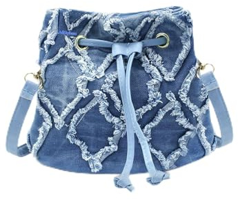 AdiStylinno Denim Umhängetasche Damen, Jean kleine Schultertasche Mode Rhombus Damen Crossbody Bag mit Kordelzug