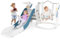 COSTWAY 4 in 1 Set di Scivolo e Altalena per Bambini, Parco Giochi con Scivolo Altalena Canestro da Basket e Arrampicata, Pallone da Basket e Pompa, 185x150x92 cm, 18 Mesi+ (Blu)