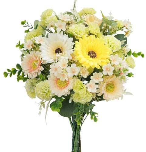 Luabue Künstliche Blumen Wie Echt Kunstblumenstrauß mit Gerbera Eukalyptus Nelke Kunstblumen Deko Seidenblumen Dekoblumen für Vase Tisch Balkon Hochzeit Dekoration