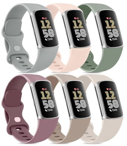 Mugust Ersatz-Armbänder für Fitbit Charge 6, für Damen und Herren, Silikon, Sport, klassisch, weich, kompatibel mit Fitbit Charge 6/Fitbit Charge 5 (E, klein), 6 Stück
