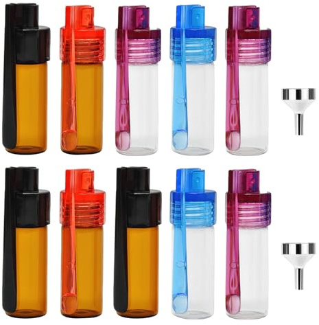 BORISCA 10 Stück Gewürzpulver Dosierer, 51mm Gewürzpulver Werkzeug mit Löffel und Trichter, Kleine Aufbewahrungsflaschen Glas Aufbewahrungsflaschen Mini für Küche, Outdoor, Reisen (Farbe Zufällig) (A)