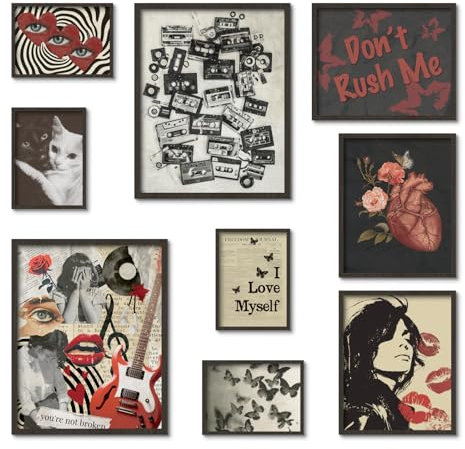 Putuo Decor Grunge Rock Wandkunst, Retro-Punk-Collage-Poster, Vintage-Musik, Gitarre, Kassettenband, Rosen und Schmetterlinge, indische ästhetische Leinwanddekoration für Schlafzimmer, Wohnheim