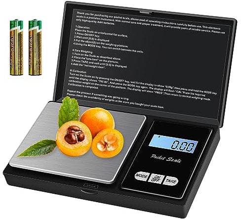 MOXYOY Mini Digital Scales 0.01g, 500g Pocket Kitchen Food Jewellery Precision Scales with Back-lit LCD Display (2 Batteries Included)