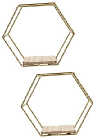 Veemoon 2stücke Wandmontiertes Hexagon Regalsystem Wandregal Für Pflanzen Und Dekoration Multifunktionale Aufbewahrungslösung Für Schlafzimmer Badezimmer Goldene Farbe