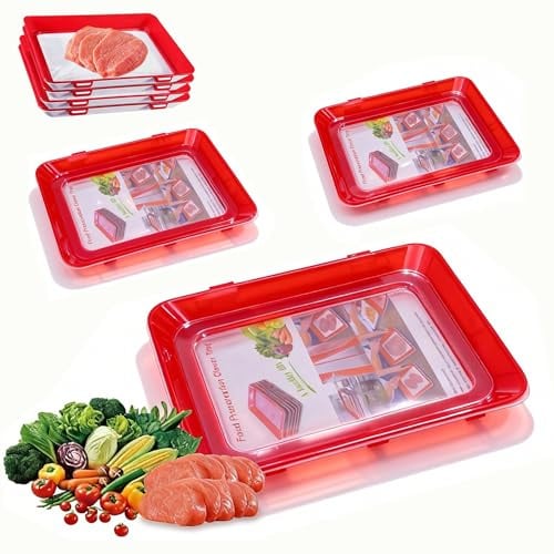 DIYCUT 3 Stück Frischhaltetablett aus PP/TPU, Frischhalteboxen (Rot) | Aufschnittboxen für Kühlschrank, mit Elastischer Folie, Ideal für Schinken, Gemüse, Aufschnitt,Käse und Wurst