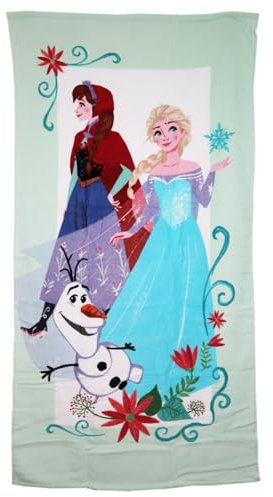 Aymax Disney Frozen Strandtuch 70x140 cm – Anna, ELSA & Olaf – 100% Baumwolle – Weiches Badetuch für Kinder – XL Handtuch für Strand & Pool – Eiskönigin Design