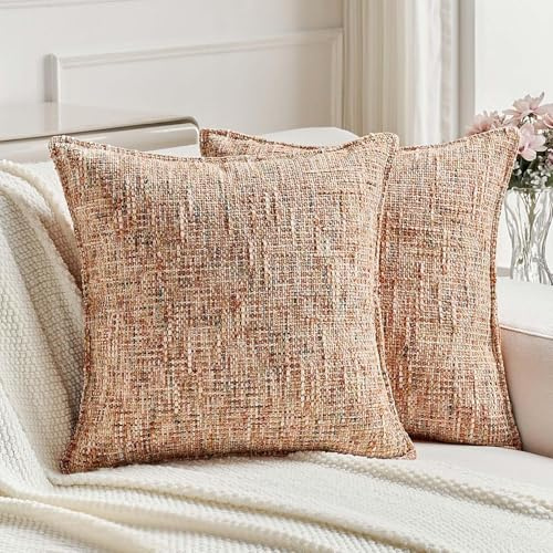 Ystyle 2er Set Kissenbezug 40x40 cm Chenille und Samt, Dekorative Kissenhülle Textur Spritzgefärbt und Herz-Reißverschluss, Modern Edel Kissenbezüge für Sofa Couch Bett Wohnzimmer Deko, RostRot