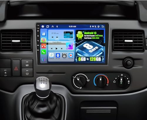 OiLiehu 6+128G 8 núcleos Android 13 Radio para Ford Transit 2009-2016/Ford Focus 2005-2008 CarPlay Android Auto Pantalla Radio Coche 9 Pulgadas con Bluetooth GPS FM RDS WiFi SWC DSP