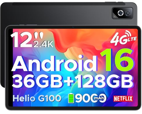 DOOGEE Tab G6 Pro Android 16 Tablette 12 Pouces 90Hz 2.4K 36Go RAM+128Go ROM Helio G100 Octa-Core Gemini AI Tablette avec Carte Sim, 13MP+8MP, 4G LTE 5G WiFi/9000mAh/OTG/Double Haut-Parleur