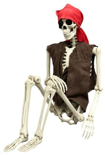 Piratenskelett - Piraten Skelett Mit Beweglichen Gelenken Und Realistischen Knochen | Gruselige Deko Für Ladenfenster Ferienhaus Vordertür Halloween Party Schauriges Zimmer