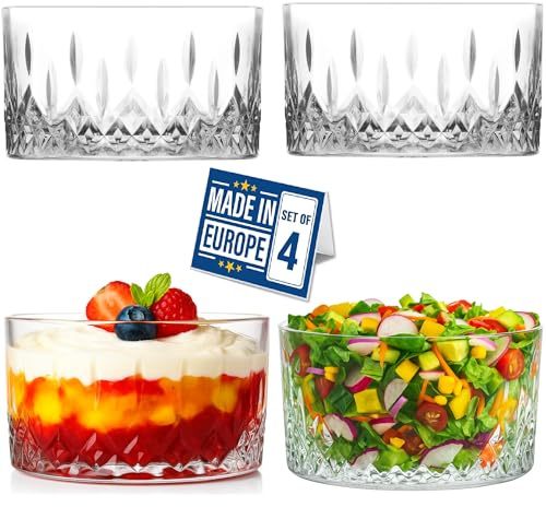 NORDIC SCHILLER Premium Glas Dessertschalen 260ml 4er Set 100% BLEI FREI Dessert Schalen Glas, Eisbecher, Glasschalen, Dessertbecher, Puddingschalen, Obst Servierschalen, Glass Dessert Bowls