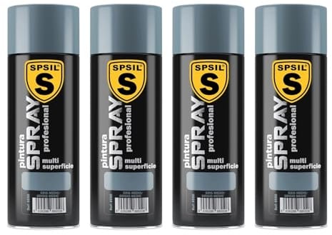 SPSIL Pintura Spray Brillante Gris Medio(pack of 4) 400ml, Metal Secado RápidoPintura Profesional Interior Exterior, Aplicación Fácil en Madera Plástico, DIY Decoración Muebles Automóviles