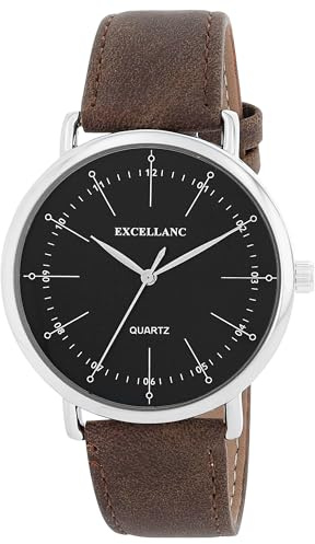 Excellanc Herren Armbanduhr aus Kunstleder in Braun, in Einer Länge von 25.5 cm, Klassisches Design für jeden Mann