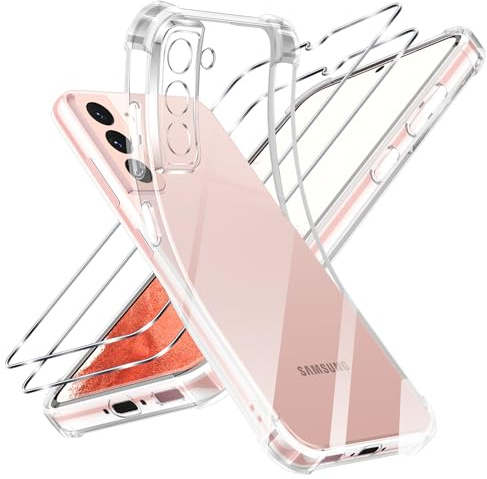 ZhuoFan Coque pour Samsung Galaxy S21 5G avec 2 Pièces Verre Trempé, Transparente TPU Silicone Bumper Case, [Coussin d'air Intégré] HD Clair Antichoc Antirayures Anti-Jaunissement Mince Housse
