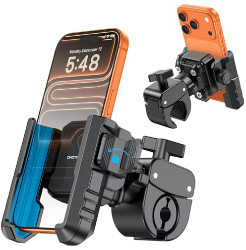 OMOTON BK01 Motorrad Handyhalterung, vibrationsdämpfend, Lenker & Spiegel | Lenker & Spiegelmontage, 1s Schnellspanner, 360° Drehbar stoßdämpfend, für iPhone/Android, E-Scooter, Roller, E-Bike, Fahrrad