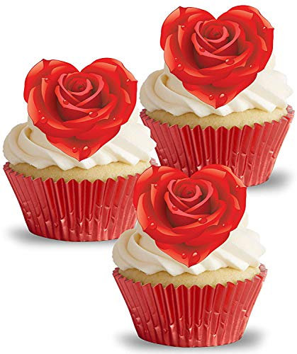 Anglesit PRE-CUT ROSE HEARTS EDIBLE RICE/WAFER PAPER CUPCAKE CAKE DESSERT TOPPERS ENGAGEMENT ANNIVERSARY WEDDING VALENTINE'S DAY PARTY DECORATIONS