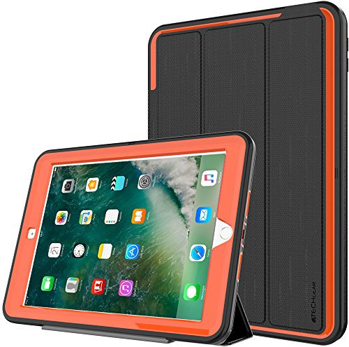 TECHGEAR D-Fence Étui pour iPad 9.7 (2017/2018) - Housse Coque Rigide, Protection Anti-Choc avec Support/Protection Écran Amovible Compatible pour iPad 9,7 5ème et 6ème gén [Noir/Orange]