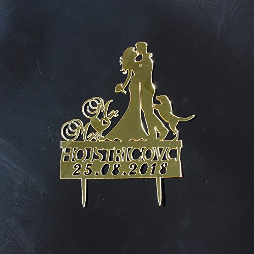 Hochzeitstortenaufsatz Braut und Bräutigam Silhouette mit Hund, individueller Name Mr und Mrs Tortenaufsatz, Hochzeits-Party-Dekoration Casamento