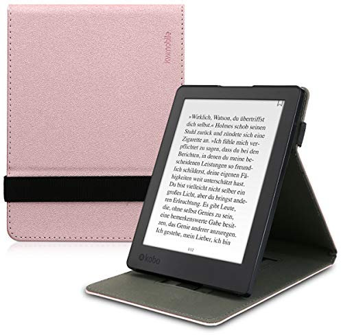 kwmobile Étui pour liseuse électronique Compatible avec Kobo Aura H2O Edition 2 - Étui Housse Rabat liseuse Simili Cuir Or Rose