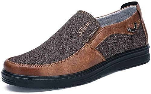 Zapatos sin Cordones Hombre Cuero Mocasines Casual Zapatillas Casa para Centavo Ponerse Conducción Formal Negocios Barco Cómodos Caminar（Caqui,40 EU