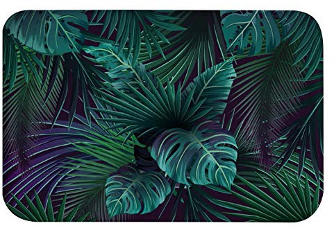A.Monamour Badematten Badteppiche Badvorleger Exotische Tropische Grüne Monstera Palm Verlässt Dunkle Hintergrundhand Gezeichnetes Pictureed Flanell Türmatte Teppiche Matte Für Badezimmer 40x60cm