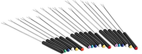 FACKELMANN Fonduegabeln Set, Fonduebesteck aus Edelstahl, Fonduespieße mit farbigen Kunststoffgriffen, hochwertiges Besteck, Spieße für Fleich, Käse usw. (Farbe: Silber/Schwarz), Menge: 18 Stück