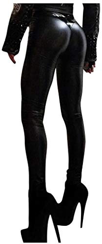Sexy Damen Faux PU Leder Leggins Hohe Taille Hüfthoch Strumpfhose Lackleder Optik Glänzend Elastisches Hose Kunstleder Leggings Treggings mit Hohem Bund Nass Aussehen Jeggings Skinny Hose