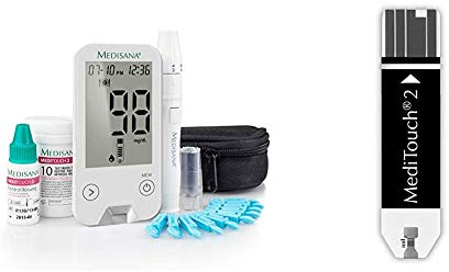 Medisana MediTouch 2 Blutzuckermessgerät mg/dL, Starterset mit Teststreifen und Blutlanzetten, Blutzuckermesssystem für Diabetiker + Teststreifen, zur Blutzuckerselbstbestimmung, 50 Stück