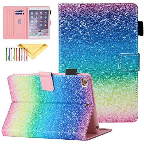 Uliking Mini Case for Apple iPad mini 1 2 3 4 5, Slim PU Leather Folio Stand Smart Cover Auto Sleep Wake Shockproof Cute Pattern Child Proof Case Cover for iPad Mini 1 2 3 4 5 7.9, Rainbow