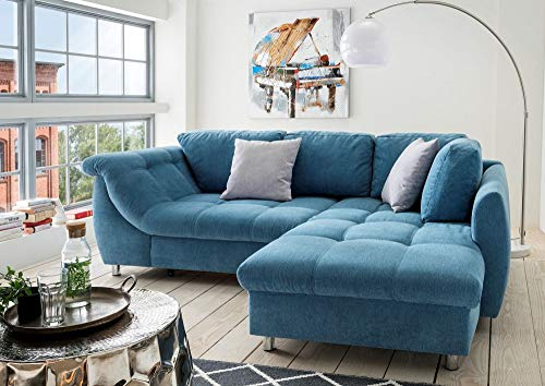 Beauty.Scouts Ecksofa Camille blau 250 x 190 x 84 cm (B/H/T) Wellenunterfederung inkl. Zierkissen Sofa Wohnsofa Wohnzimmersofa Wohnzimmercouch Couch Wohncouch