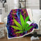 Homewish Teens Green Leaf Plüschdecke 150 x 200 cm, Blattdekor-Überwurfdecke für Kinder, Mädchen, Frauen, Sherpa-Decke mit botanischem Blattdruck, böhmische Fleece-Flanelldecke, lila grün