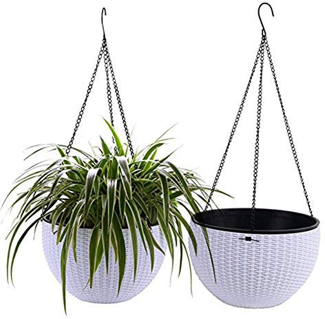 Atlnso Pots de Fleurs en Plastique Suspendus Panier À Fleurs Suspendu Panier De Fleurs avec Égouttoir pour Plantes D'extérieur Paniers de Jardin Suspendus Intérieur Blanc 2 Pièces