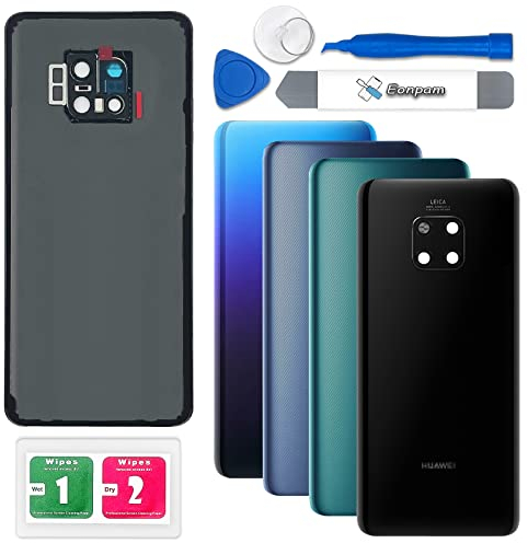 Eonpam Tapa Trasera Vidrio Original para Huawei Mate 20 Pro Parte Trasera Reemplazo de Cristal Trasero con Lente de Cámara + Kit de Reparación (Negro)