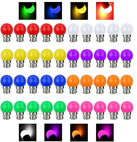 V-TOO LED Bunte B22 Bajonett Birne Farbige Glühbirnen 3W = 30W 240 Lumens AC220V-240V Dekoratives Licht und Design Ambiente Leuchtmittel in Klasse Golfball Form Gemischte Farben - 40er Pack