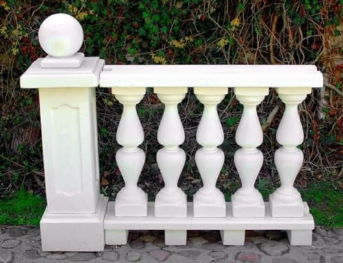 Casa Padrino Art Nouveau balustrade with column and decorative ball white 133 x 33 x H. 110 cm - Solid stone railings made of the finest concrete - Garden & Terrace Balustrades