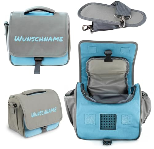 Toniebox Tasche mit Namen Bestickt für die Aufbewahrung von Figuren und Tonie-Box - Gepolsterte Tigerbox Transporttasche (Blau)