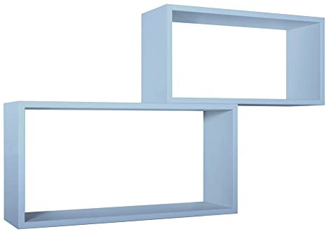 MODULARREDO | BIS RETTANGOLO BISLUNGO Set di 2 Mensole da Muro, Pensile Bagno, Mensola da Parete, Scaffale da Parete, Blu Baltico, 70x35 p20 cm e 60x30 p20 cm - Made in Italy