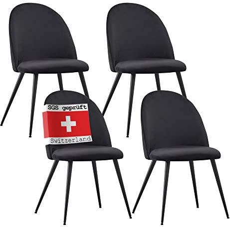 ALBATROS Esszimmerstühle mit Samt-Bezug 4er Set Capo, Schwarz - Stilvolles Vintage Design, Samt-Bezug, SGS geprüfter Polsterstuhl - Moderner Küchenstuhl, Stuhl Esszimmer oder Esstisch Stuhl