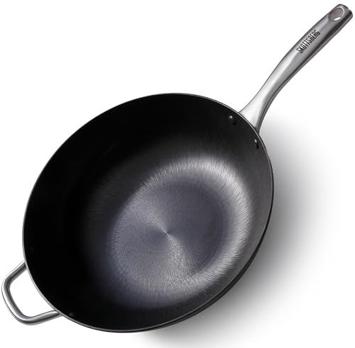 SKOTTSBERG Gusseisen Wok - Ø 34 cm – vorgebrannt & PFAS‑frei, natürlich Antihaft - ideal für Induktion, Gas, Ceran, Grill & Backofen
