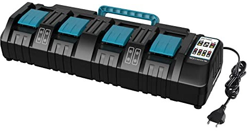 Chargeur 18 V 4 Ports DC18SF pour Batteries au Lithium Makita 14,4 V-18 V BL1850 BL1815N BL1830 BL1840 BL1850 BL1860 YEX-BUR Chargeur Rapide 3 A avec 2 Ports USB, remplace DC18RD DC18RE DC18RC