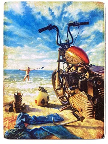Kustom Art Magnet (Magnet) Serie Motorrad Harley Vintage für Kühlschrank / Garage / Bar Druck auf Holz 10 x 6 cm