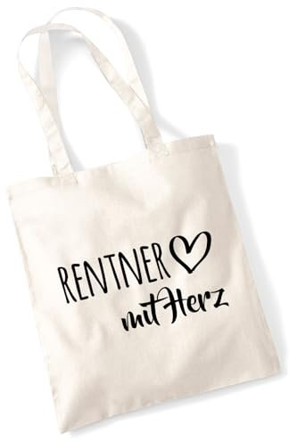 Huuraa Tasche Rentner mit Herz Geschenk 10 Liter Natural Baumwolle Rentner Accessoire
