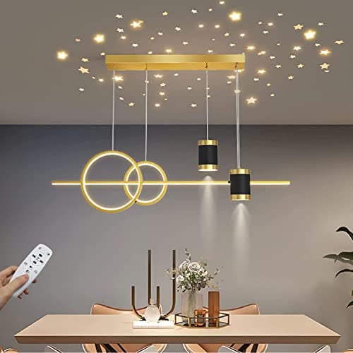 Esszimmerlampen LED Hängeleuchte esstisch Pendelleuchten 45W Moderne Dimmbar Mit Fernbedienung Pendellampe Gold Hängelampe Höhenverstellbar für Esszimmer Wohnzimmer Küche Bar Lampen 100cm (Gold)
