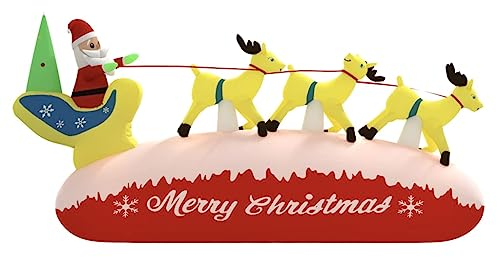 vidaXL Aufblasbarer Weihnachtsmann mit Rentier LED Weihnachten Beleuchtet Weihnachtsfigur Weihnachtsdeko Figur Winter Dekoration 145cm