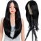 Style Icon Curtain Bangs Perücke Synthetische Lace Front Perücke Schwarz T Part Lace Long Layered Wave Perücken für Damen 26 Zoll (1B)