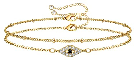 TINGN Böser Blick Armband Damen Gold, 14 Karat Gefüllt Böses Auge Personalisiert, Zirkonia Evil Eye Armbänder für Frauen Mädchen, Geschichtet Schmuck Geschenke