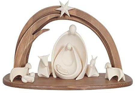 OVUNQUE PROTEGGIMI Komplette Krippe aus Holz mit Hütte im modernen Stil und Design in Gröden Modell Leonardo (9,5 cm)