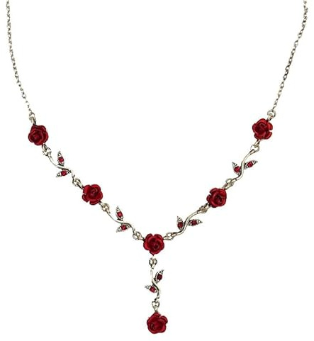 Qinc Rétro Colliers Ras du Cou en Cristal avec Fleur de Rose Rouge pour Les Femmes, Colliers de Mariage à la Mode, Colliers de Plantes et Bijoux de Charme.
