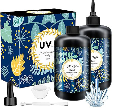 Resina UV dura cristallina, formula migliorata, resina ad asciugatura rapida, decorazione per gioielli, colla trasparente dura, trattamento solare, resina attiva (1000 g)
